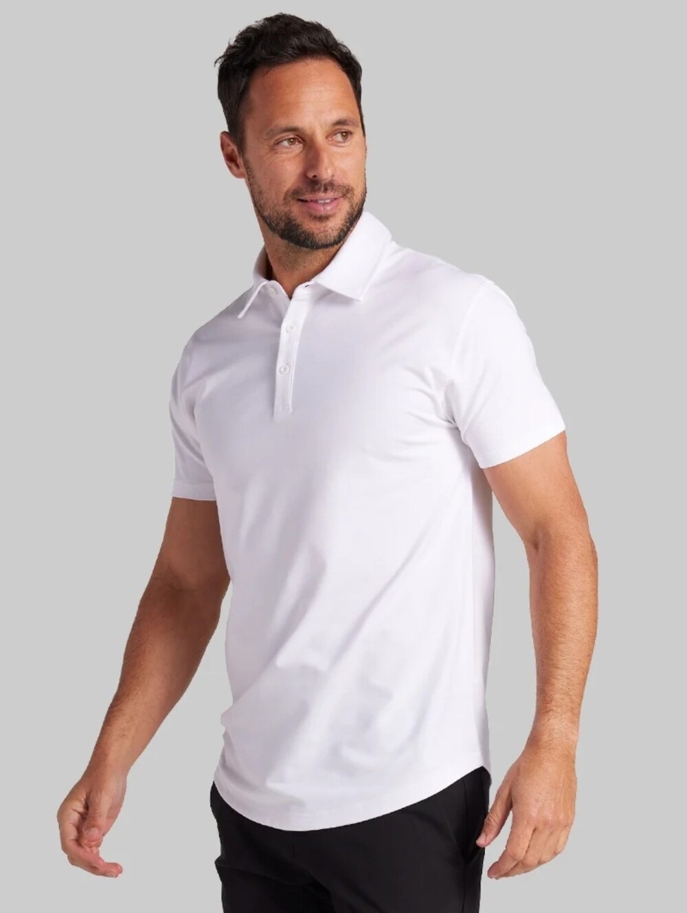 NWT Men's BYLT Basics Drop-Cut Lux Polo in White. Size Medium